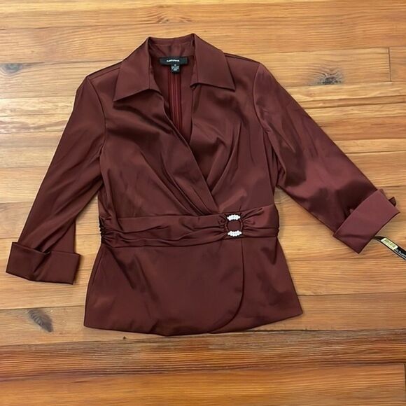 R&M Richards Maroon Red Cocktail Jacket Top Womens Size 12 Rhinestones NEW - Picture 3 of 12